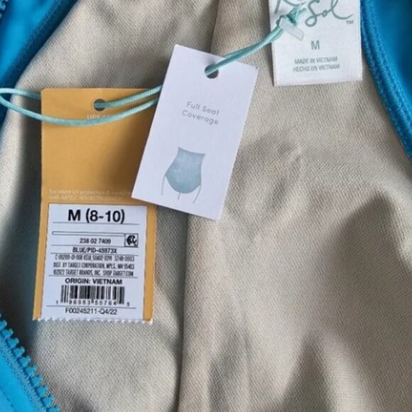 Kona Sol aqua blue long sleeve one piece swimsuit size M NWT - Picture 8 of 9